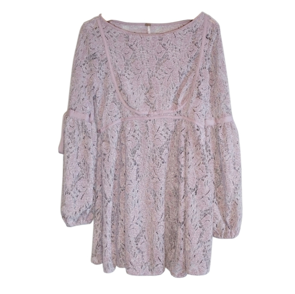 Free People Ruby Mauve Crochet Lace Boho Victorian Mini Dress Sz XS Fairycore